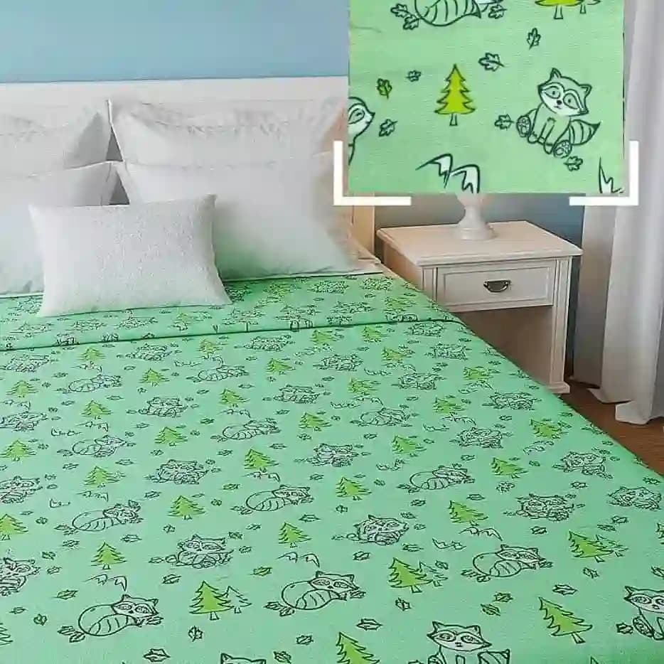 Waterproof bedsheet made from original China fabric with green cat design