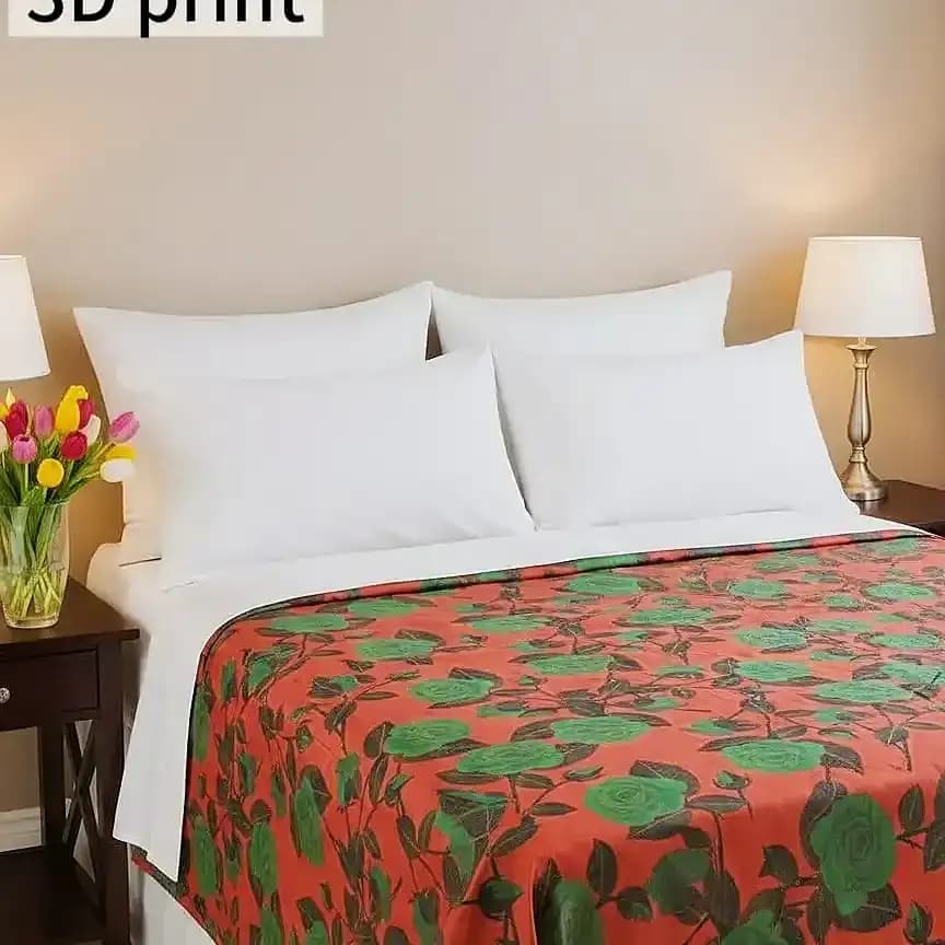 Waterproof bedsheet made with original China fabric featuring 3D red rose floral design