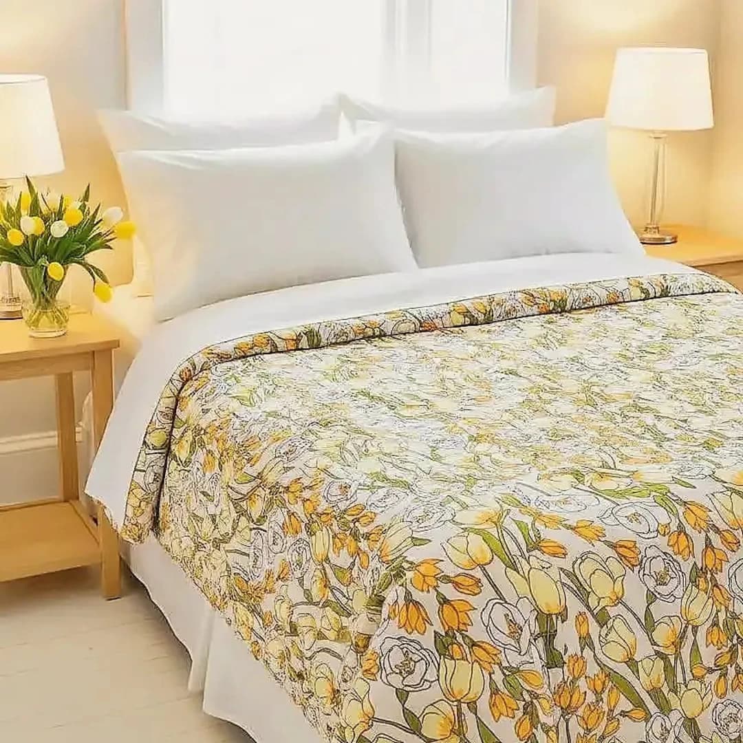 Waterproof bedsheet made with original China fabric featuring 3D light off-white floral design on bed