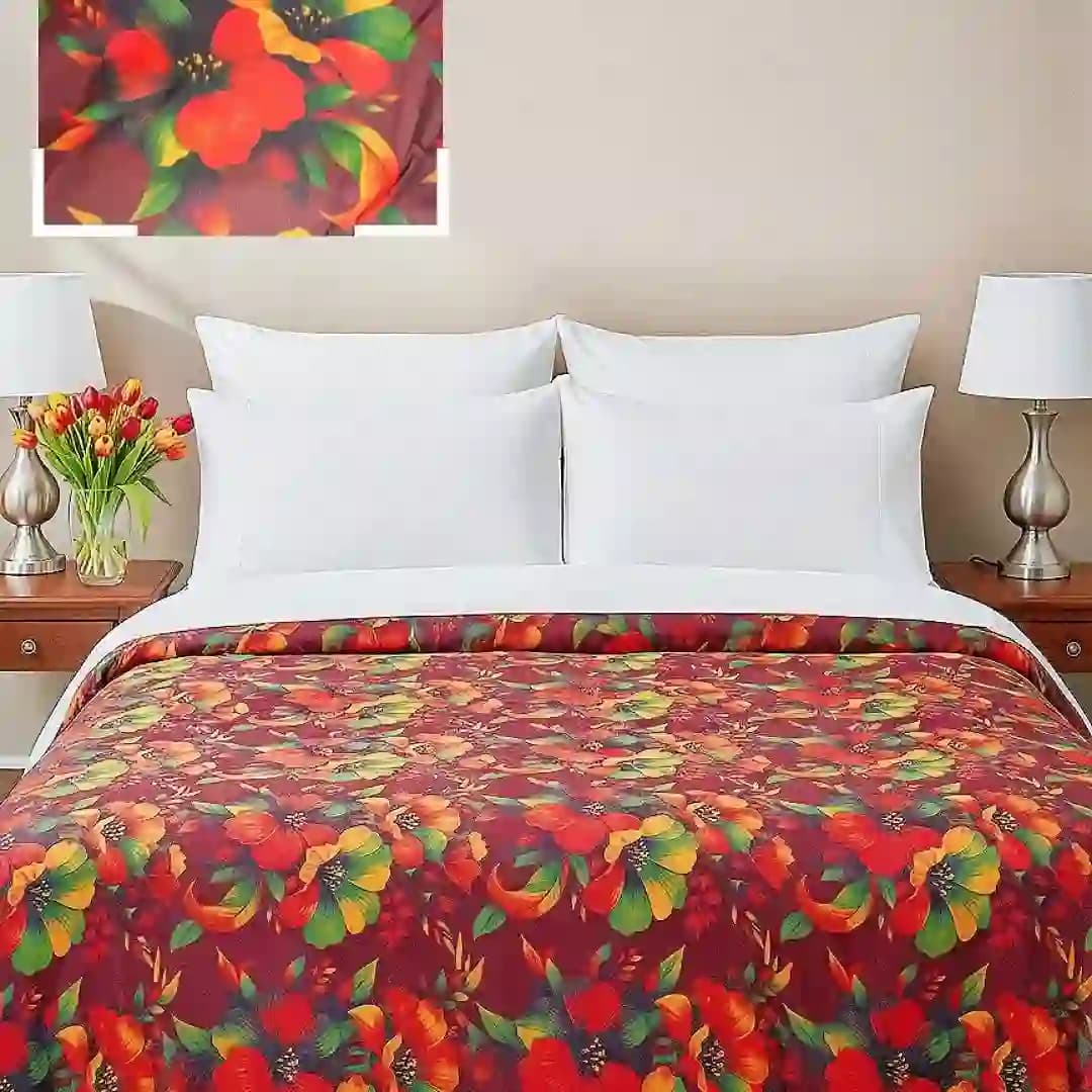 Waterproof bedsheet made with original China fabric featuring 3D deep maroon floral printed design on bed