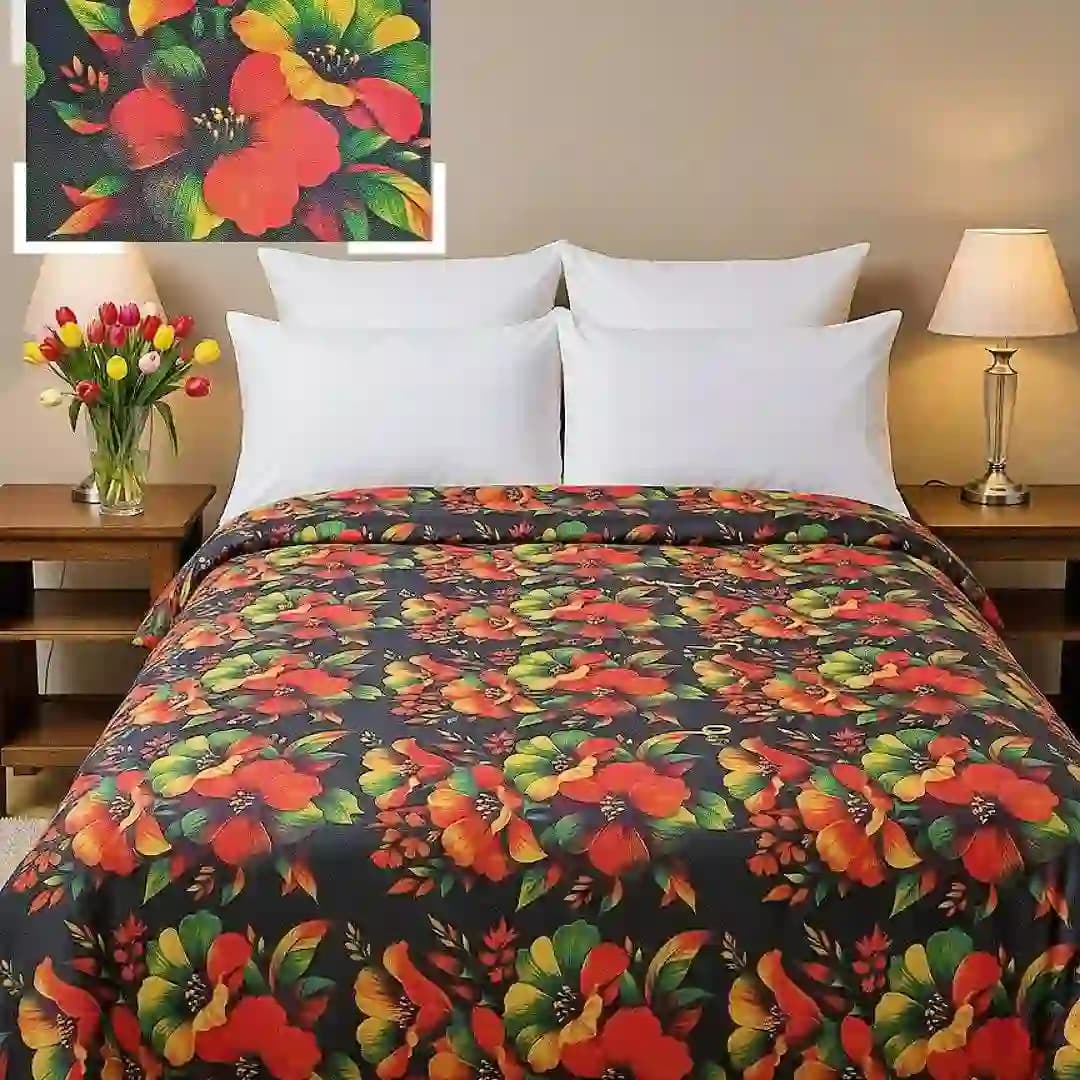 Waterproof bedsheet made with original China fabric featuring 3D black floral printed design on bed