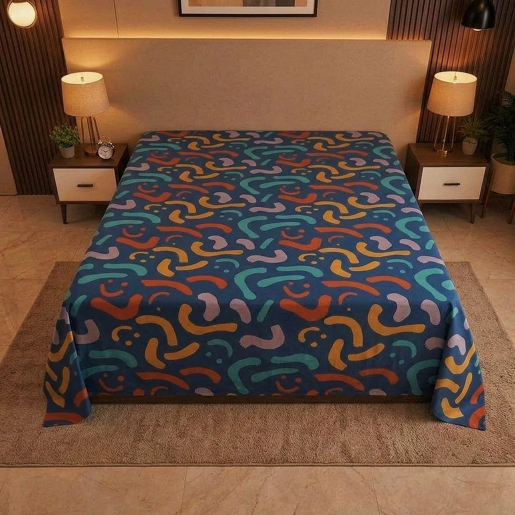 নেভি ডুডল আর্ট বেডশিট