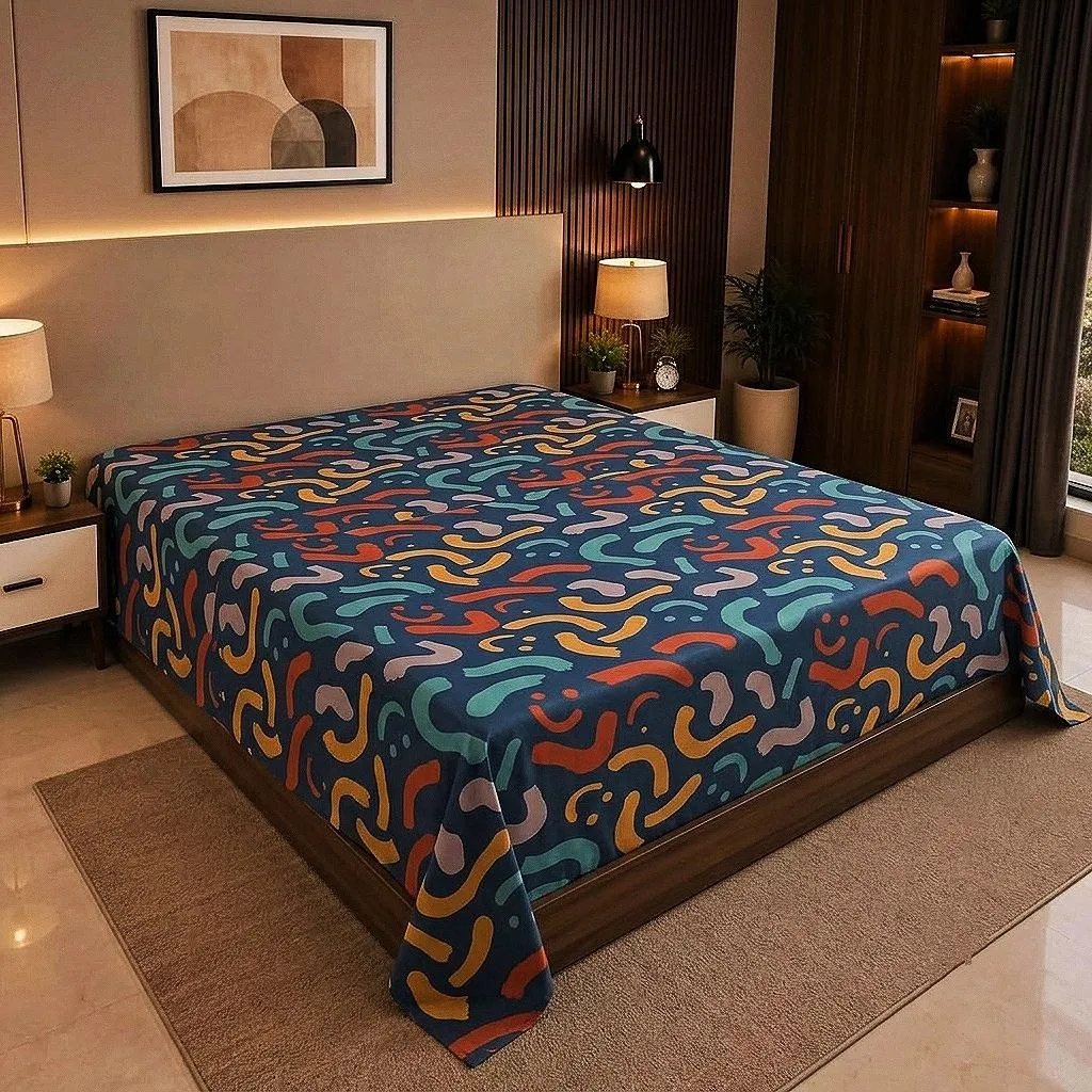 নেভি কালারফুল ডুডল বেডশিট